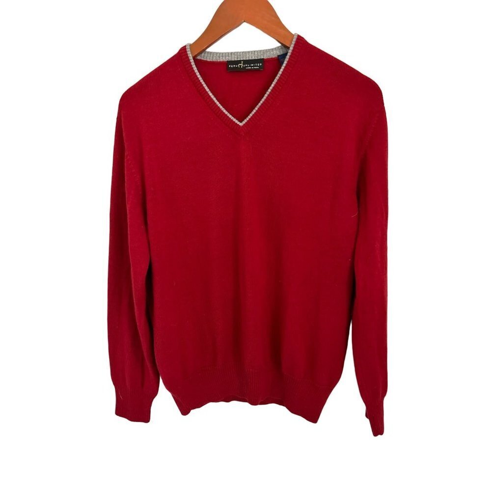 PERU Unlimited V-Neck Baby Alpaca Sweater Red Pullover Size Small
